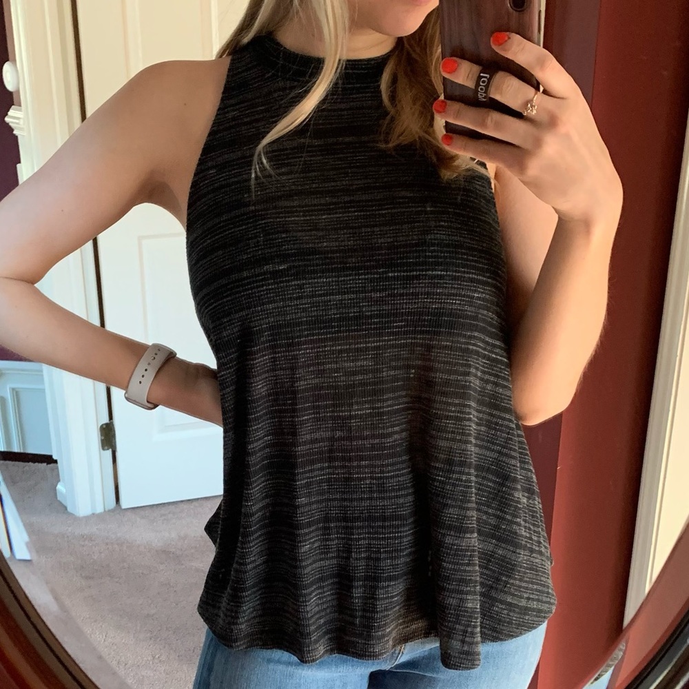 Express Heather Black High Neck Tank Top